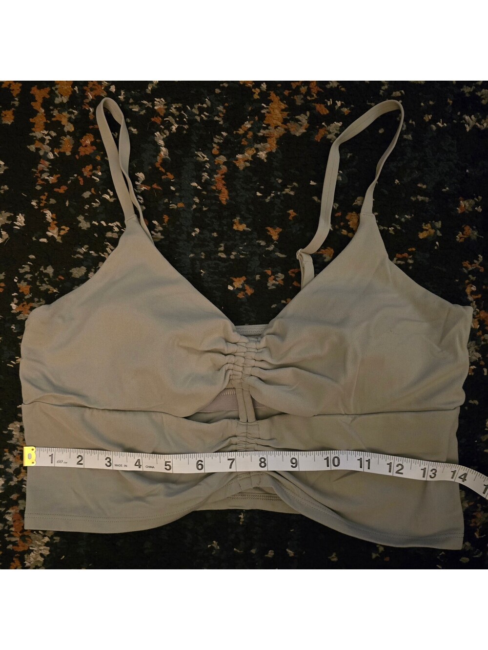 Athleta Ruched Cinch Front Longline Crop Tank Sports Bra Medium Sage Green